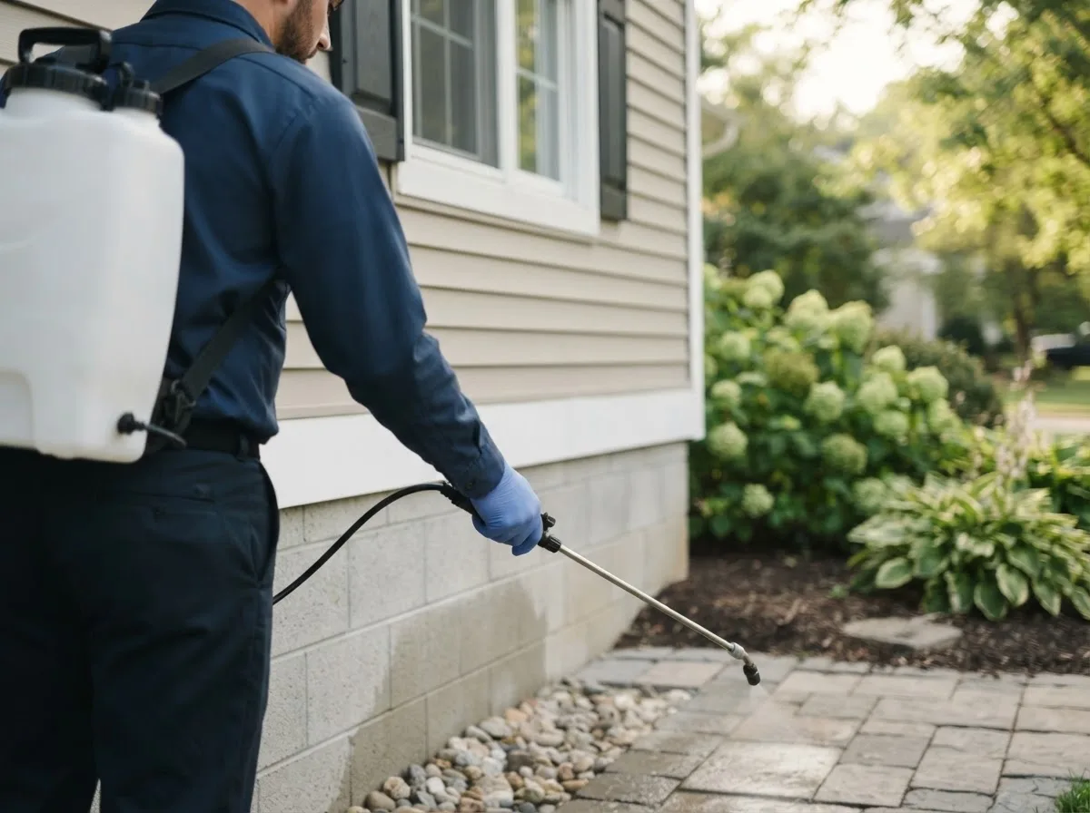 Pest control technician inspecting a home in Thurston, OH